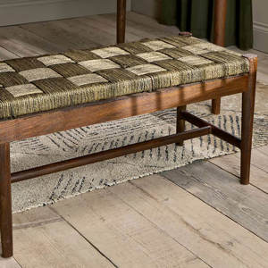 Nkuku Small Washed Raunak Acacia Walnut Acacia Woven Bench